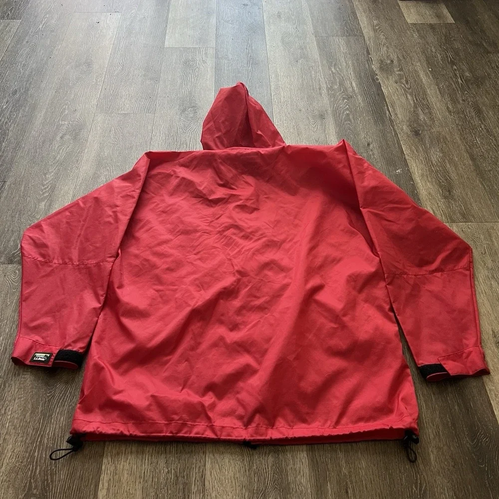 Vintage LL Bean Rain Jacket Mens Size Large Red Full Zip Hooded Waterproof Nylon